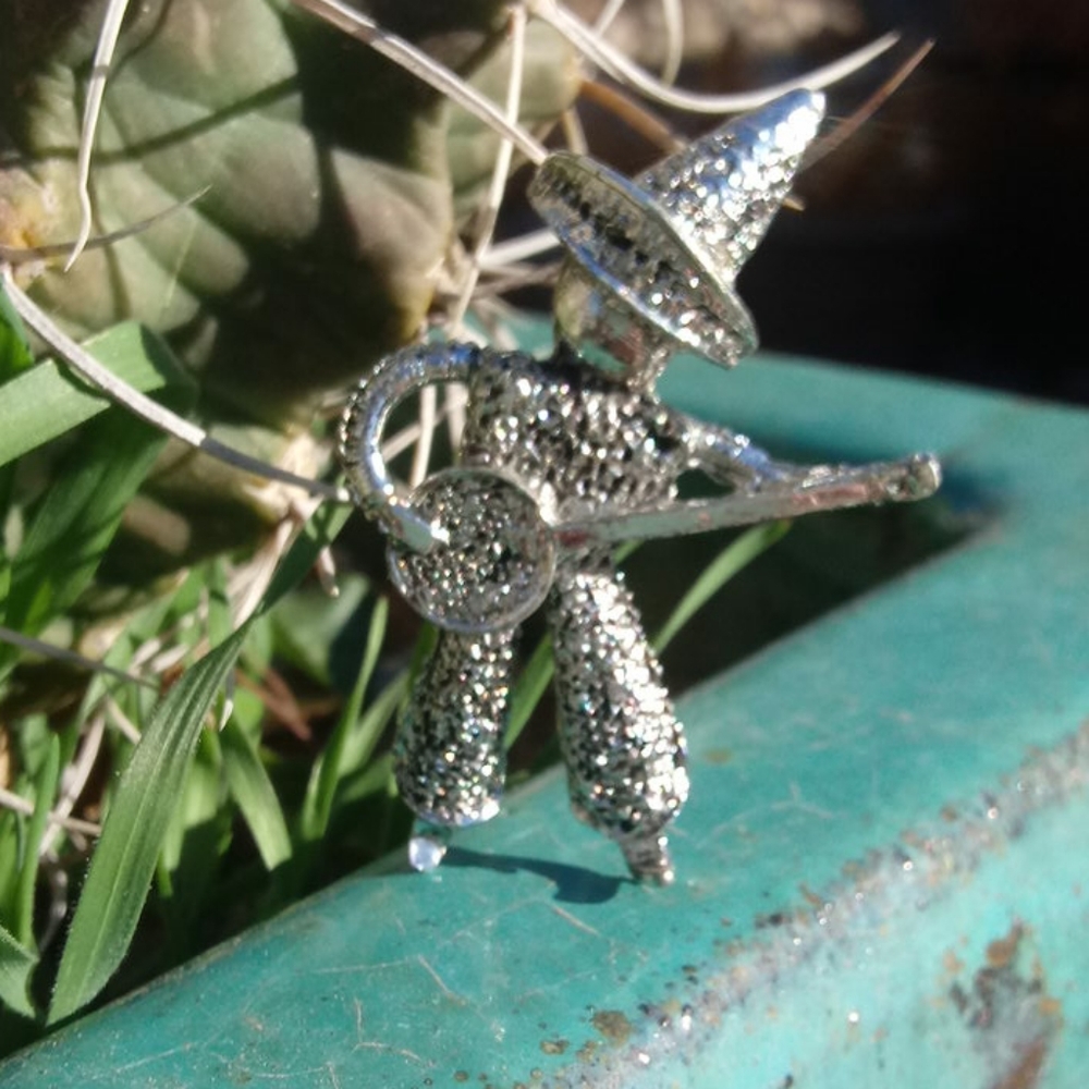 Gorgeous silver colored Brooch Pin banjo player